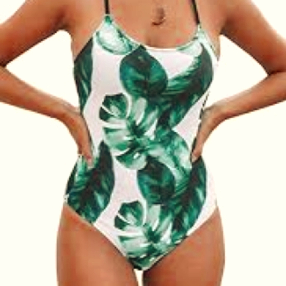 CUPSHE Women's NWT Tropical Leaf Lace Up Padded One Piece Swimsuit XXL